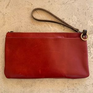 Red leather clutch